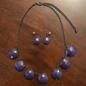 Purple statement necklace and earring set